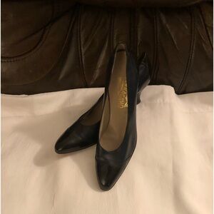 Salvatore Ferragamo dark blue leather heel pumps, size 9